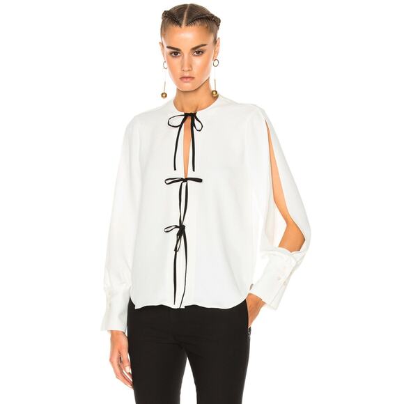 Rachel Comey Meryl White Contrast Front Tie Bow Blouse Size 6 - Picture 1 of 6